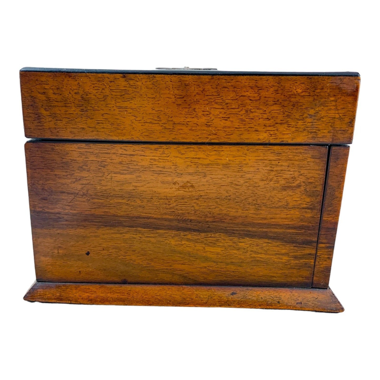 Victorian walnut work and jewellery box with carry handle and button-tufted silk interior