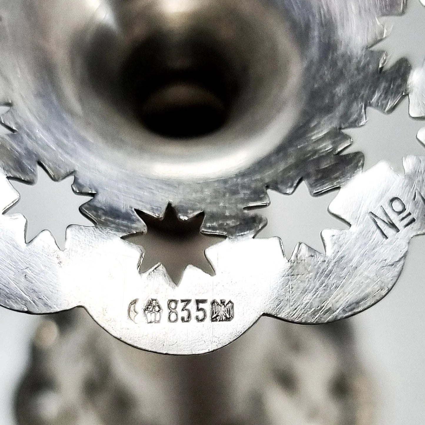 Edwardian German 835 solid silver pair of spill bud vases Bruckmann & Söhne, pierced star design