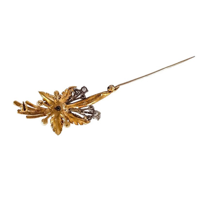 Vintage 1970’s 9ct yellow gold ruby, diamond, pearl floral leaf spray brooch