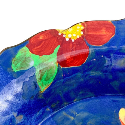 Vintage 1940's Royal Doulton blue "Wild Rose" bowl (D6227), hand painted ceramic porcelain large console bowl with scalloped edge