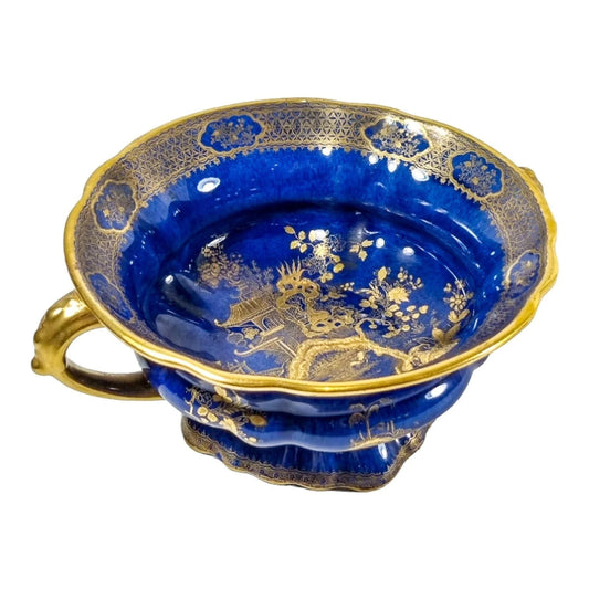 Art Deco Wilton Ware centrepiece two-handled bowl, AG Harley Jones gold and cobalt blue Chinoiserie 5008