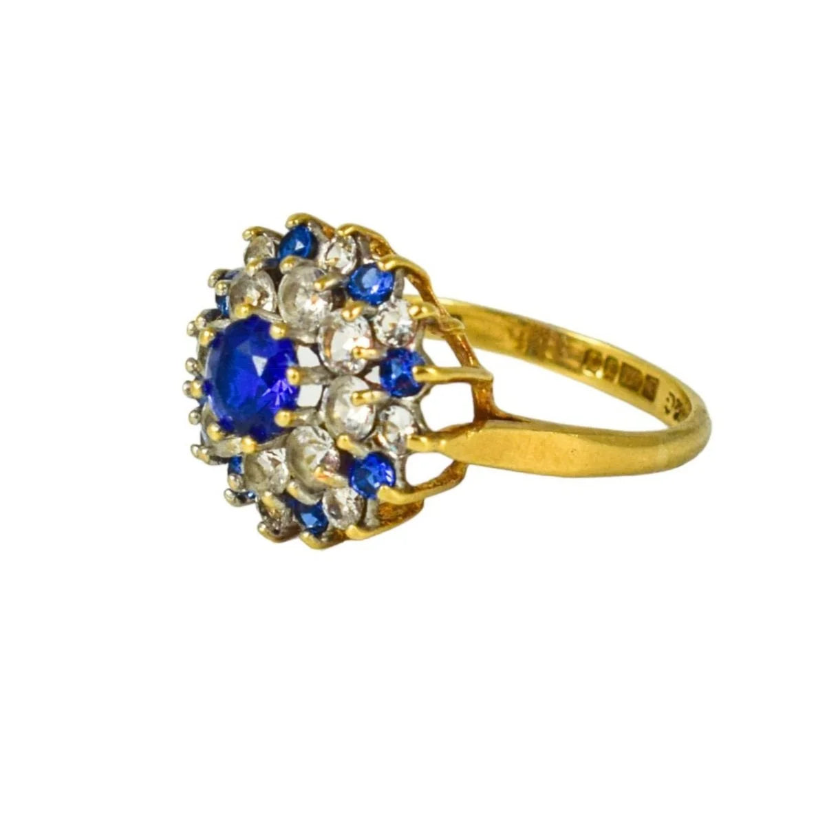 Vintage 1970’s 9ct yellow gold spinel cluster cocktail dress ring, size N 1/2