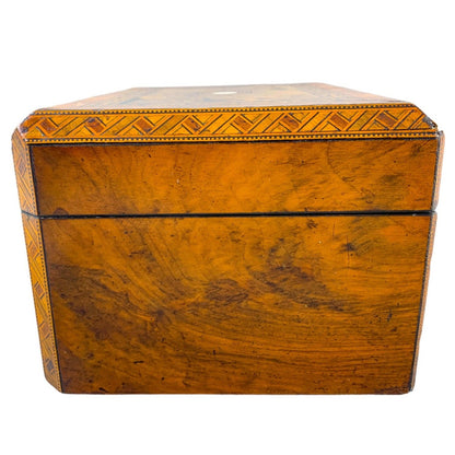 Victorian Tunbridge Ware bevelled casket jewellery box with geometric marquetry
