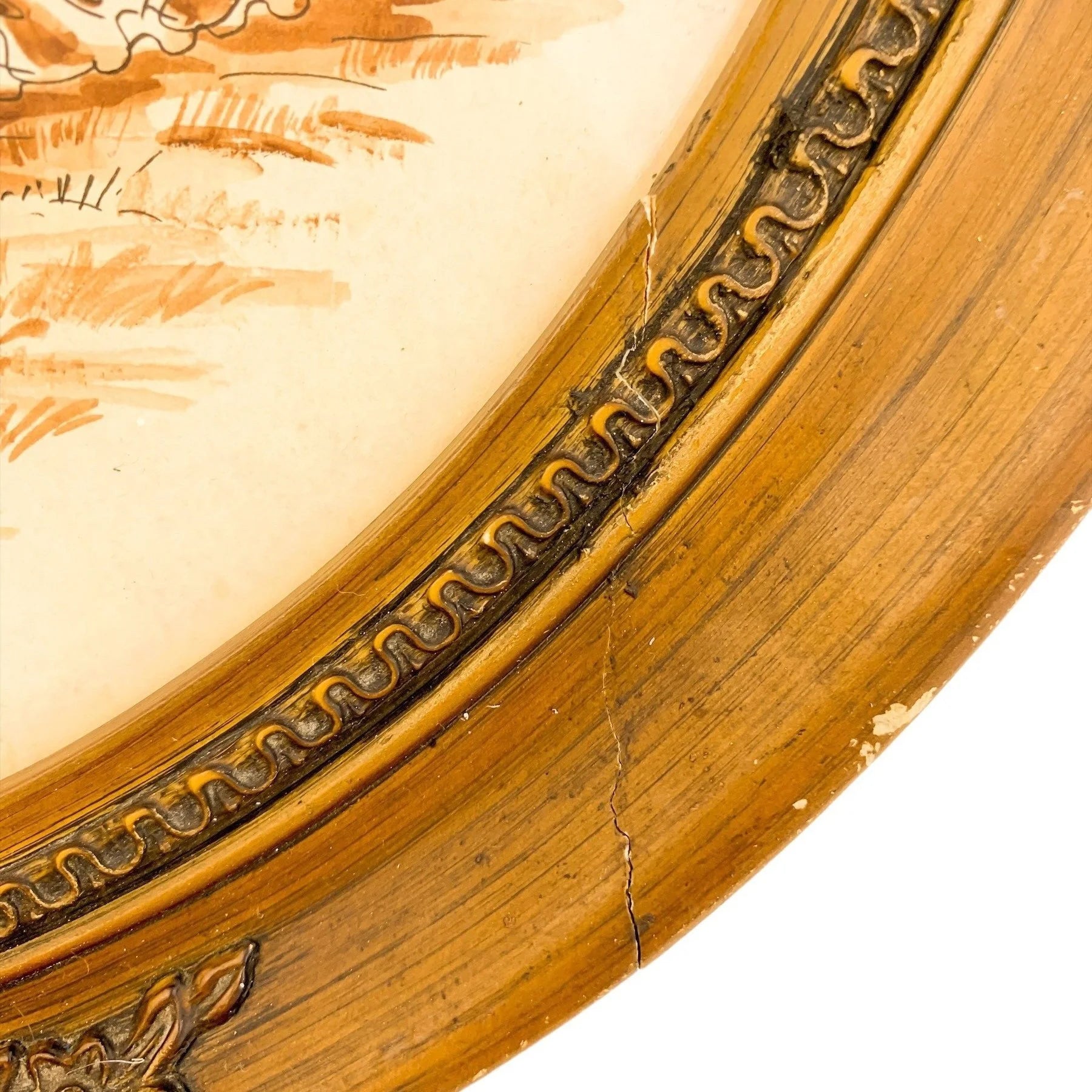 Large Christine Silver full silhouette oval portrait, glazed, mounted, sepia watercolour and pencil, signed