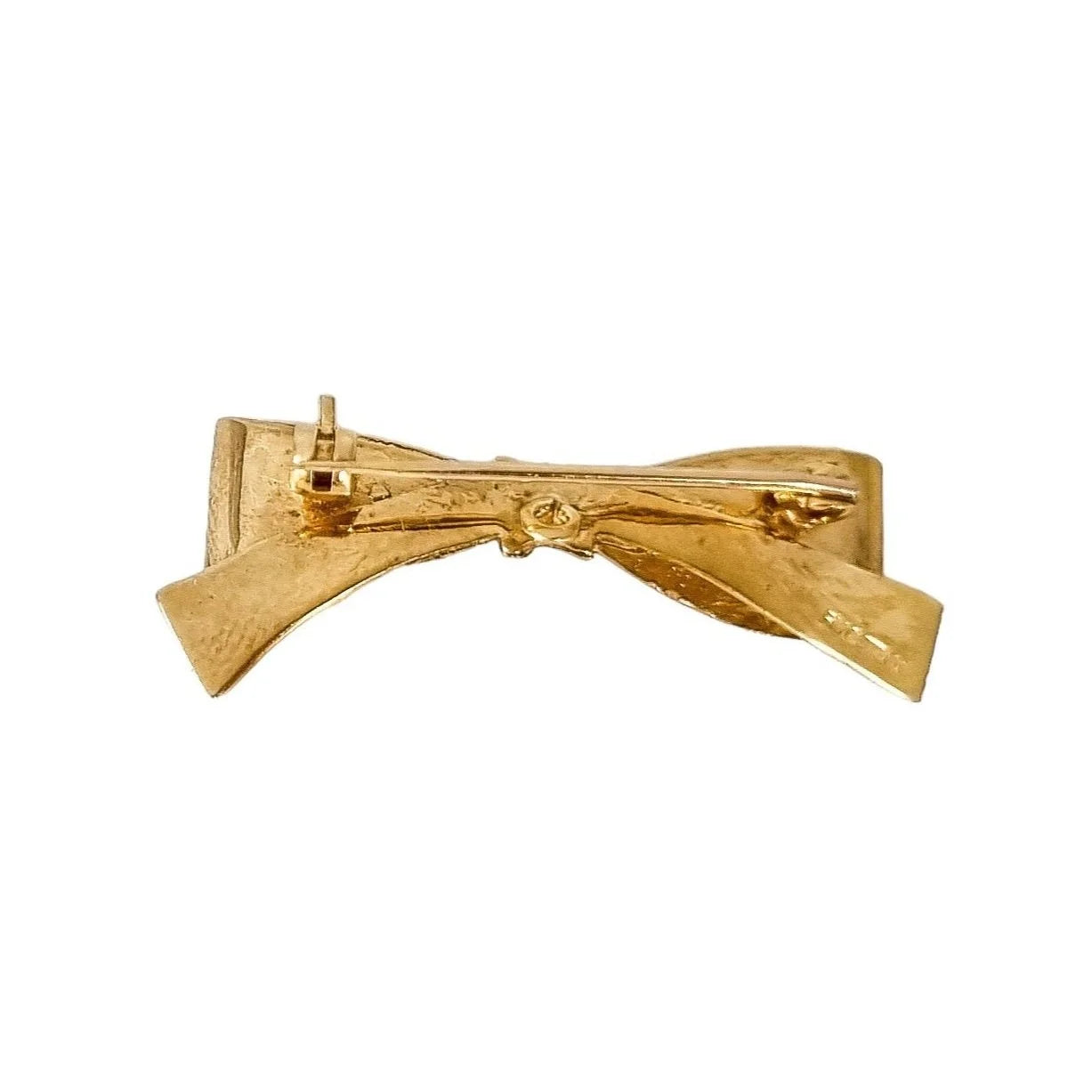 Vintage 1960’s 9ct yellow gold novelty bow ribbon brooch, smooth and textured finish