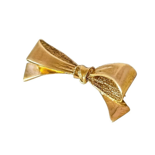 Vintage 1960’s 9ct yellow gold novelty bow ribbon brooch, smooth and textured finish