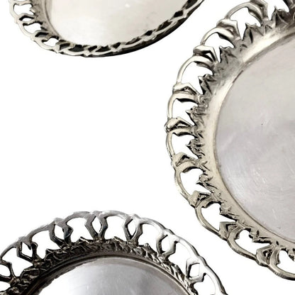 Vintage set of 5 Egyptian 900 solid silver Cairo wine bottle / glass coasters, 1950’s, lotus mark