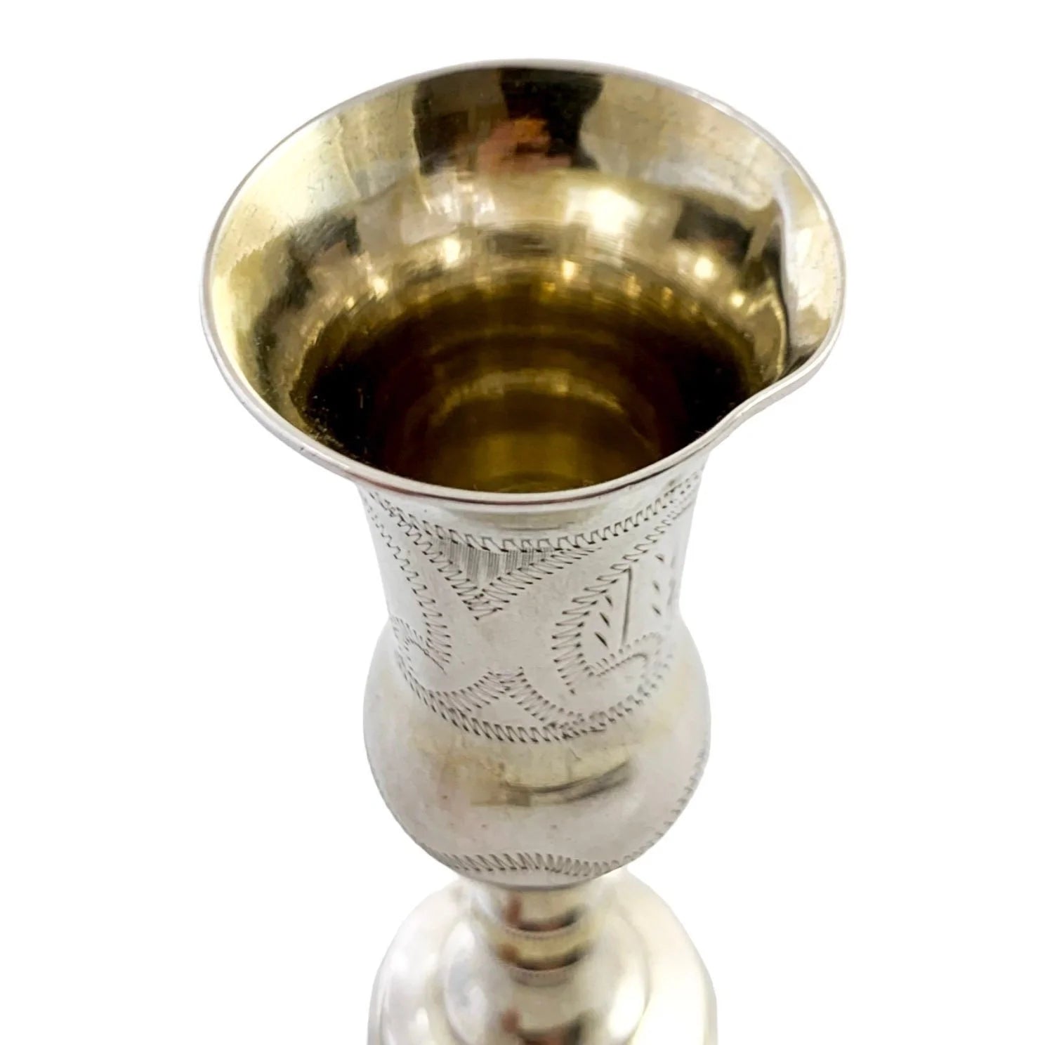 1920's George V Joseph Zweig gilt sterling silver pair 2 Jewish Kiddush wine cups, engraved wrigglework