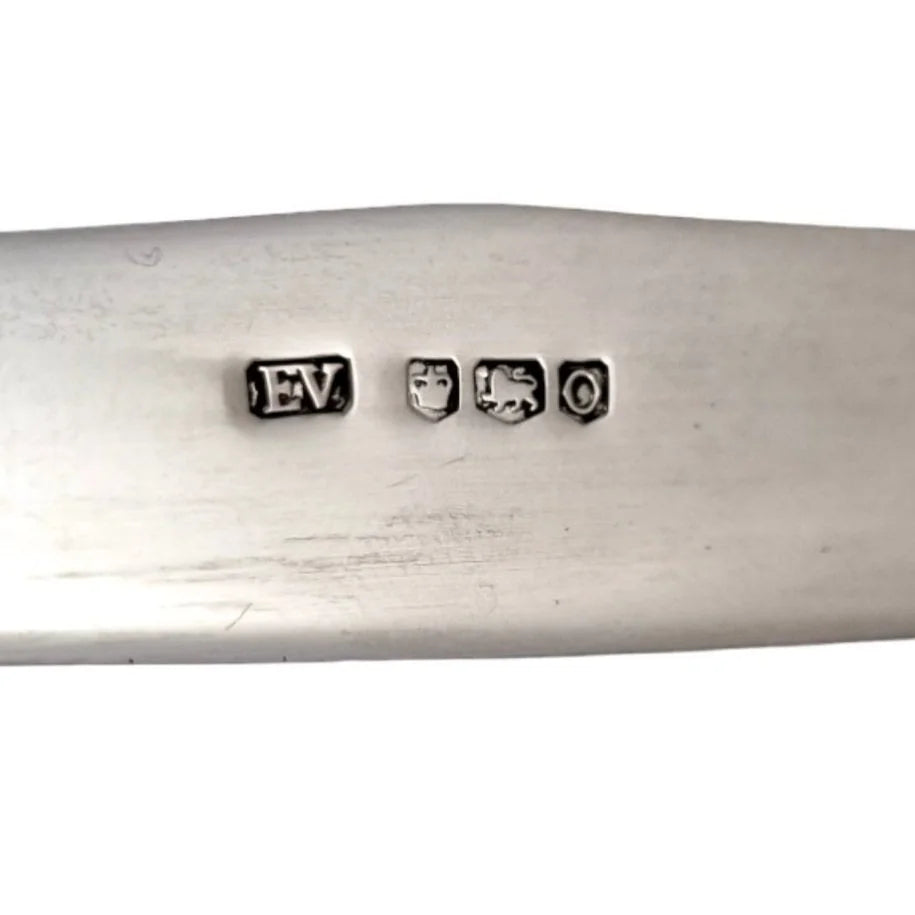 George V sterling silver three-piece Christening set with mother-of-pearl knife, fitted case