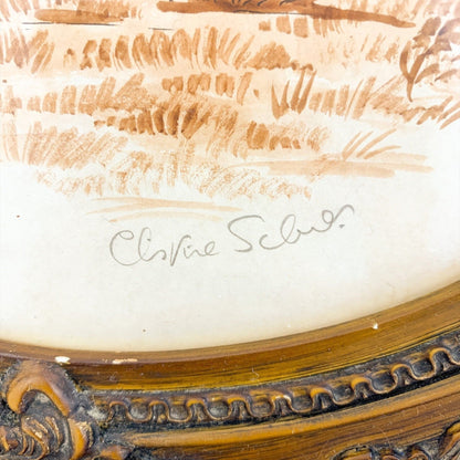 Large Christine Silver full silhouette oval portrait, glazed, mounted, sepia watercolour and pencil, signed