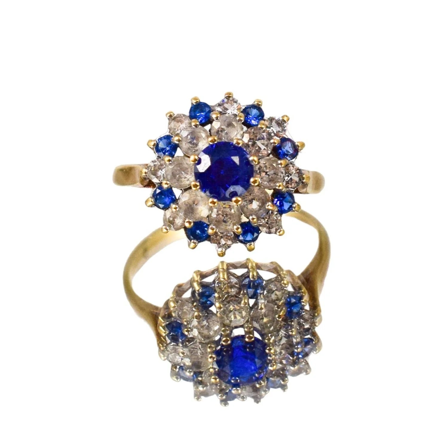 Vintage 1970’s 9ct yellow gold spinel cluster cocktail dress ring, size N 1/2