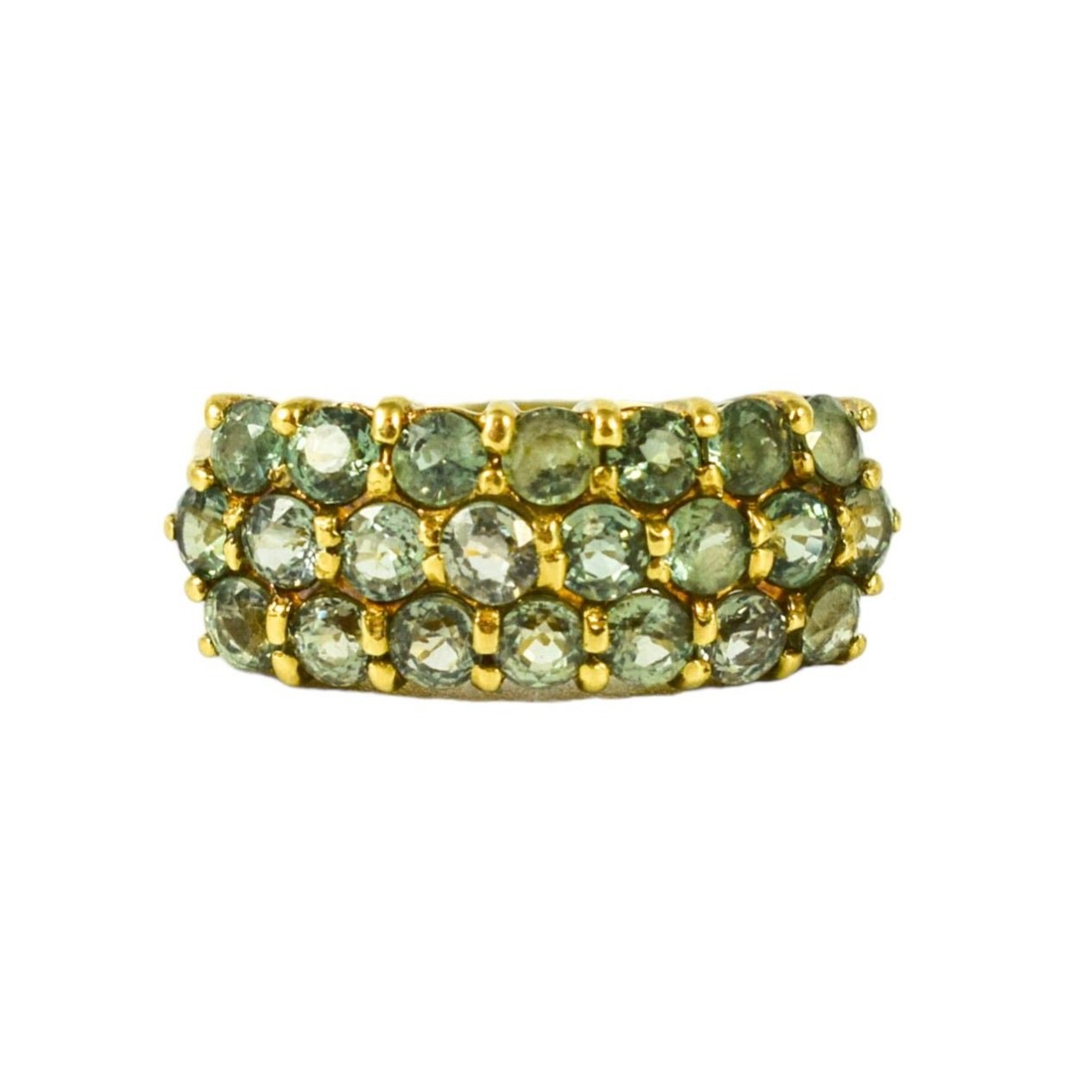 Vintage 9ct yellow gold alexandrite triple row band dress ring size N, split shank