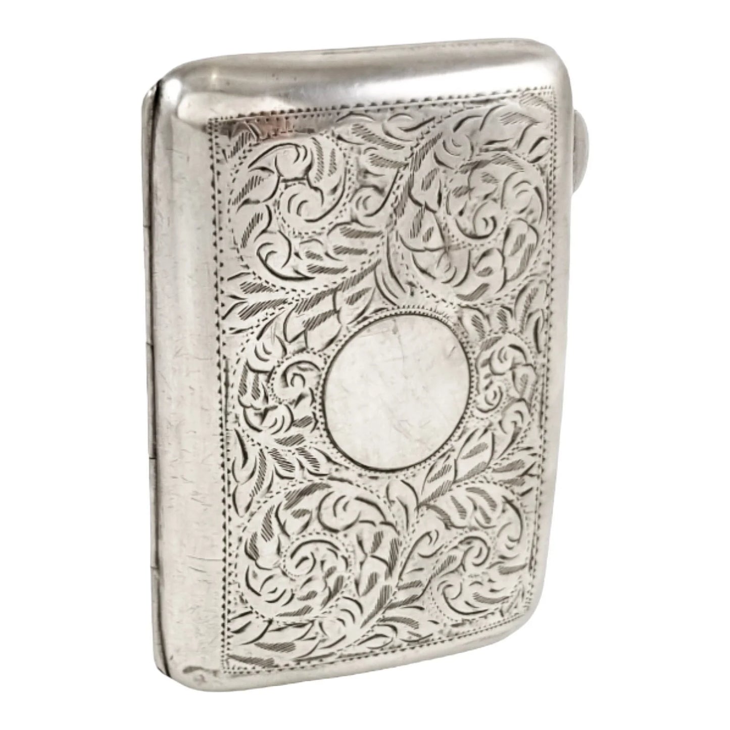 Art Nouveau sterling silver gilded ladies cigarette case with scrolls, vacant cartouche; William Neale