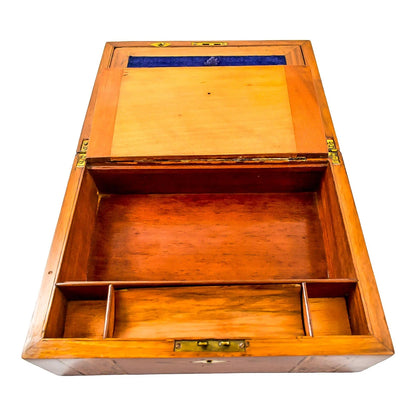 Georgian walnut Tunbridge Ware domed writing slope with mother-of-pearl cartouche and geometric marquetry