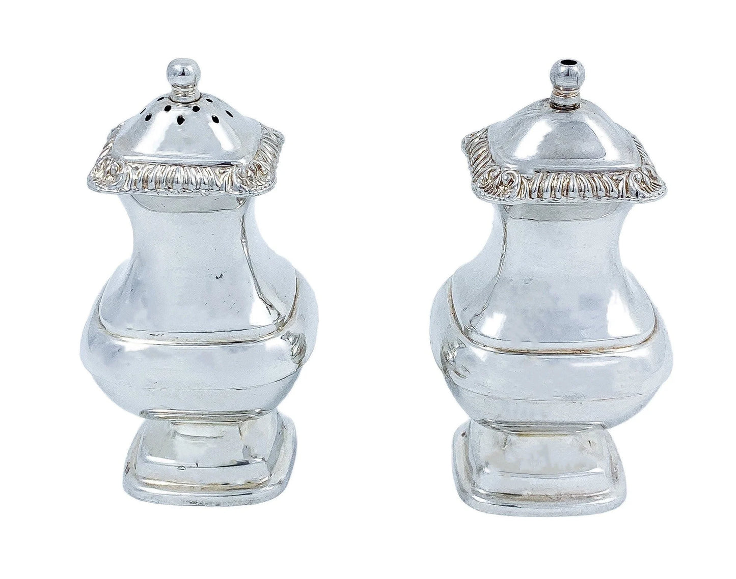 Vintage boxed Regency style four piece cruet set: mustard pot and spoon, salt and pepper shakers
