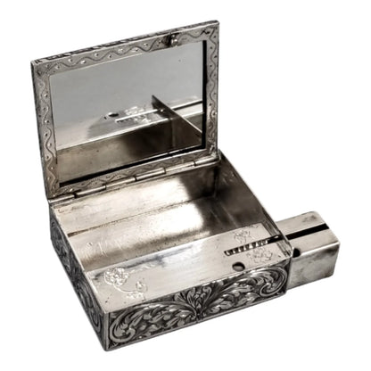 Art Deco Italian silver compact case with mirror & lipstick, Nardi Liberto, engraved scrolls