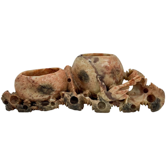 Chinese Republic soapstone calligraphy double brush washer pot with birds figurine
