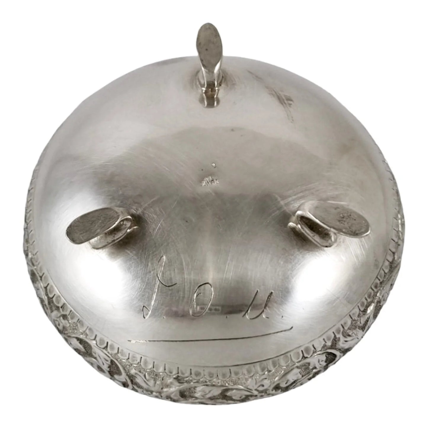 Indian Kutch sterling silver tri-foot round sugar bowl embossed flowers and foliage