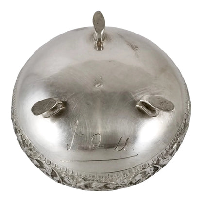 Indian Kutch sterling silver tri-foot round sugar bowl embossed flowers and foliage