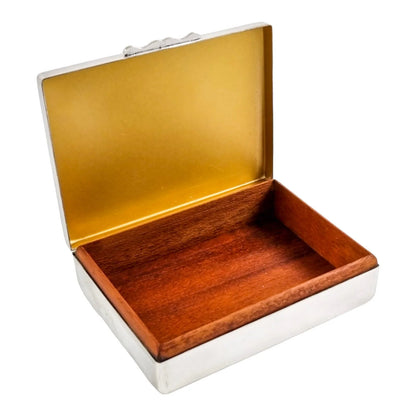 Antique Art Deco silver plated Harman Bros “Aristocrat” cigarette / cigar / jewellery box, engine-turned, gilded