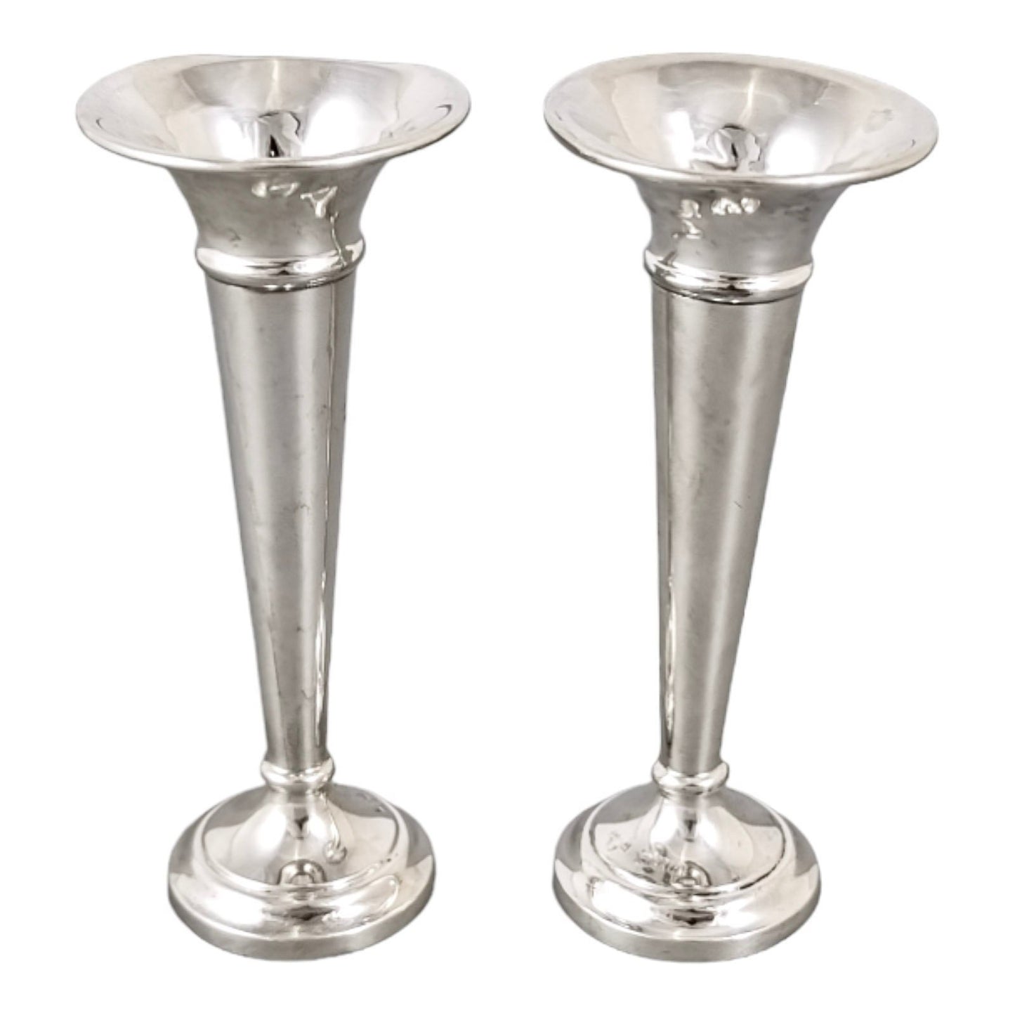 Vintage sterling silver pair 2 trumpet vases / specimen posy holders