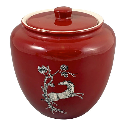 Art Deco red and white Pegasus horse Crown Devon sugar jar / tea container with lid