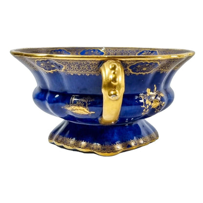 Art Deco Wilton Ware centrepiece two-handled bowl, AG Harley Jones gold and cobalt blue Chinoiserie 5008