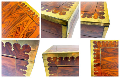 George III Regency kingwood campaign writing slope with fitted book rest, carry handles and brass mounts