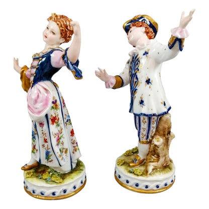 Capodimonte Tiche Galletti porcelain figurines of lady and cavalier in Regency costumes