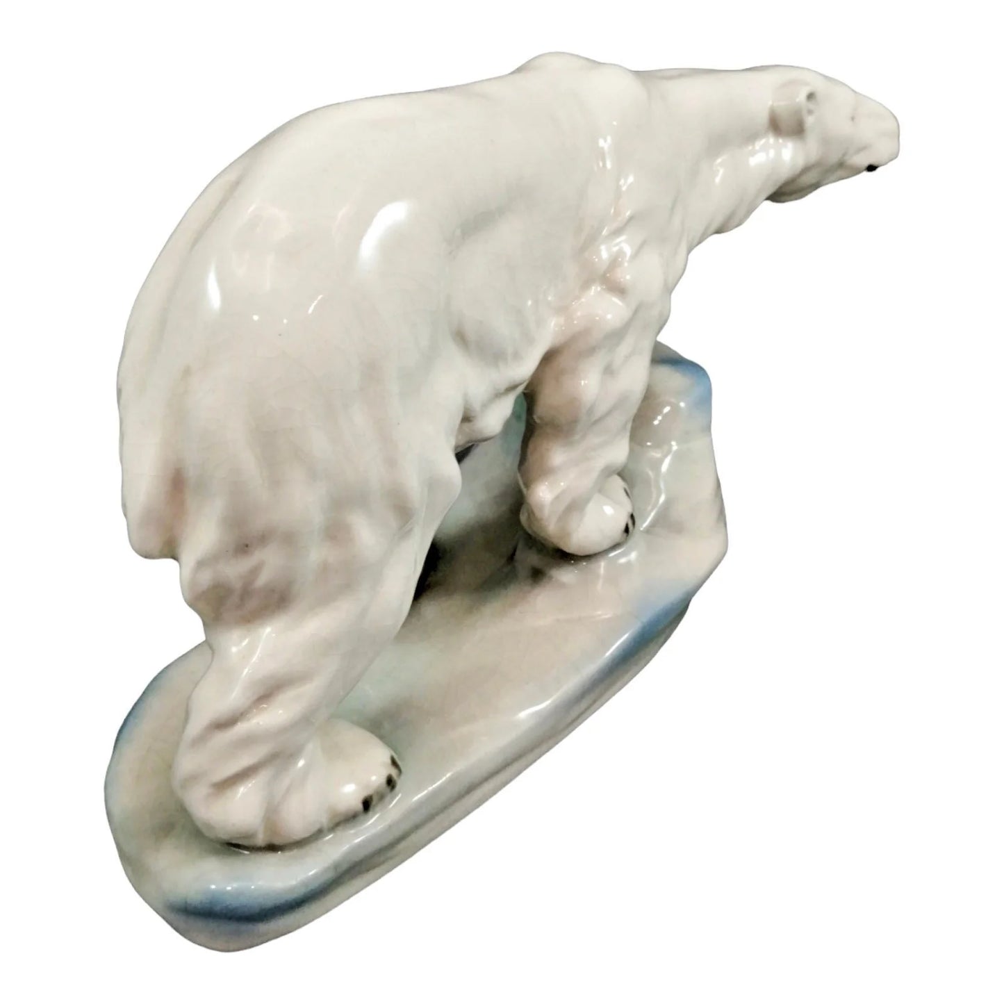 Large Art Deco hand-painted porcelain Amphora sculpture of a polar bear on an icy outcrop