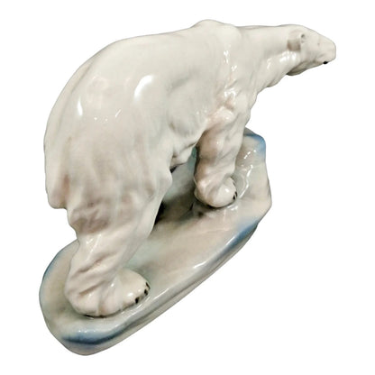 Large Art Deco hand-painted porcelain Amphora sculpture of a polar bear on an icy outcrop