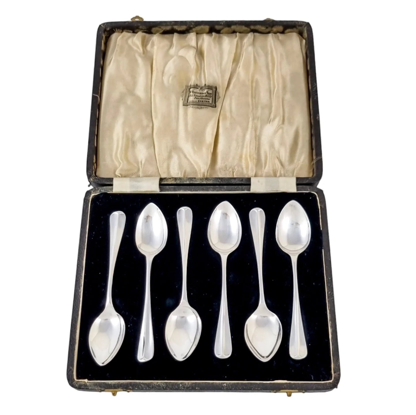 Art Deco sterling silver set 6 demitasse coffee spoons with reeded handles, William Bruford