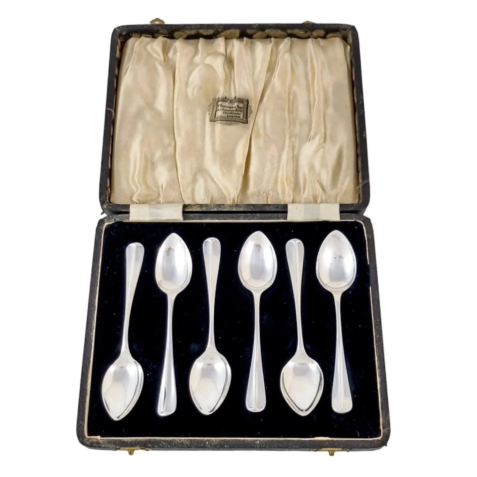 Art Deco sterling silver set 6 demitasse coffee spoons with reeded handles, William Bruford