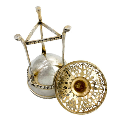 Neoclassical gilt sterling silver potpourri raised on hoof feet and cast with rams heads, Chester