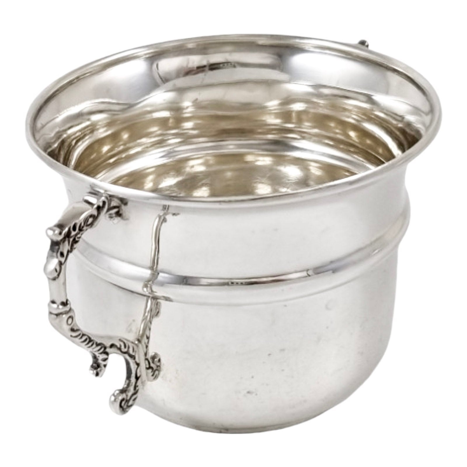 WWI-era sterling silver porringer bowl, snake serpent handles, Martin Hall & Co