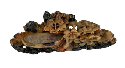 Chinese Republic soapstone calligraphy brush washer pot figurine flowering prunus tree