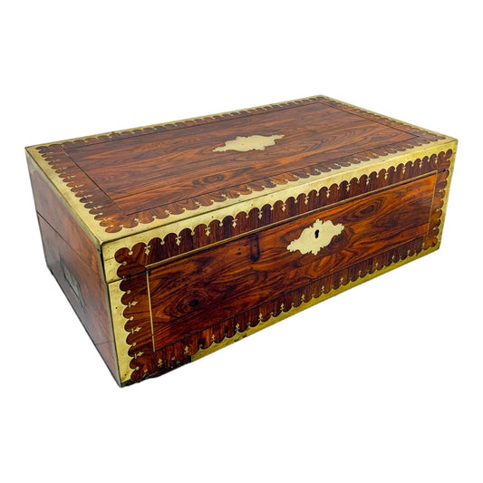 George III Regency kingwood campaign writing slope with fitted book rest, carry handles and brass mounts