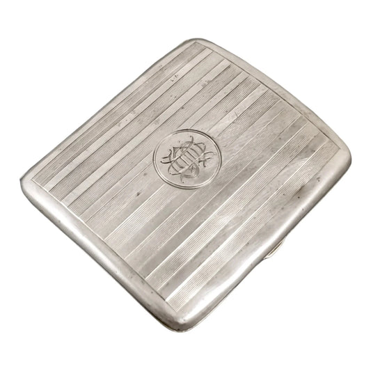 Edwardian gilt sterling silver cigarette case, engine turned, A & J Zimmerman 1908