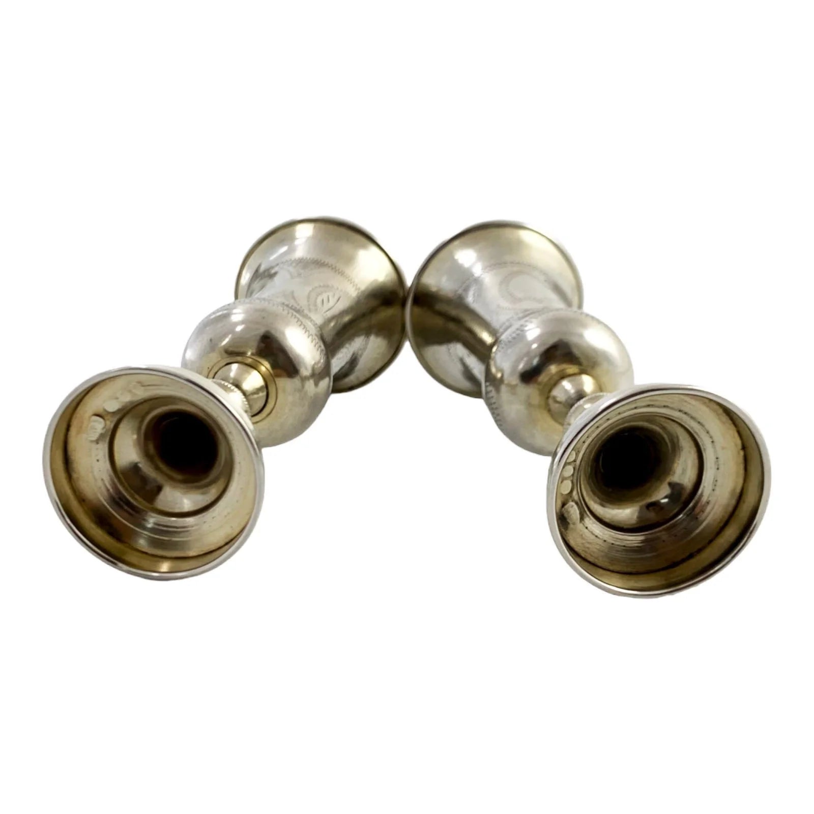 1920's George V Joseph Zweig gilt sterling silver pair 2 Jewish Kiddush wine cups, engraved wrigglework
