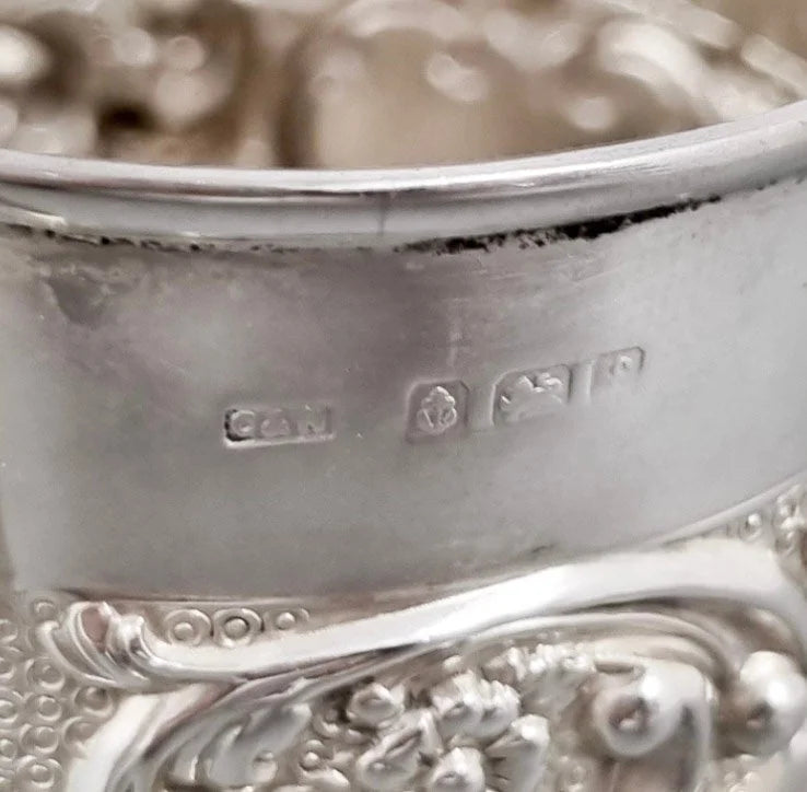 Edwardian sterling silver Christening cup embossed cherubs, rabbits and scrolling foliage, Crisford & Norris