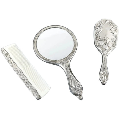 Vintage Marilyn Monroe silver plated 3 piece vanity dressing table set – Art Nouveau mirror, brush, comb