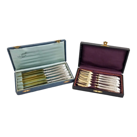 Antique 6 person 800 silver gilt fruit cutlery set boxed Jules Albrecht Geneve