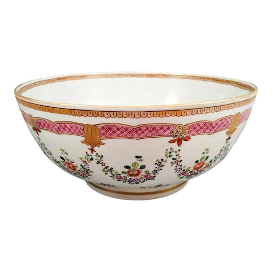 19th century Samson porcelain punch bowl in Chinese Export famille rose style
