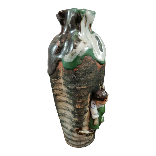 Meiji period Ishiguro Koko Sumidagawa flowing glaze vase with applied figure of a boy