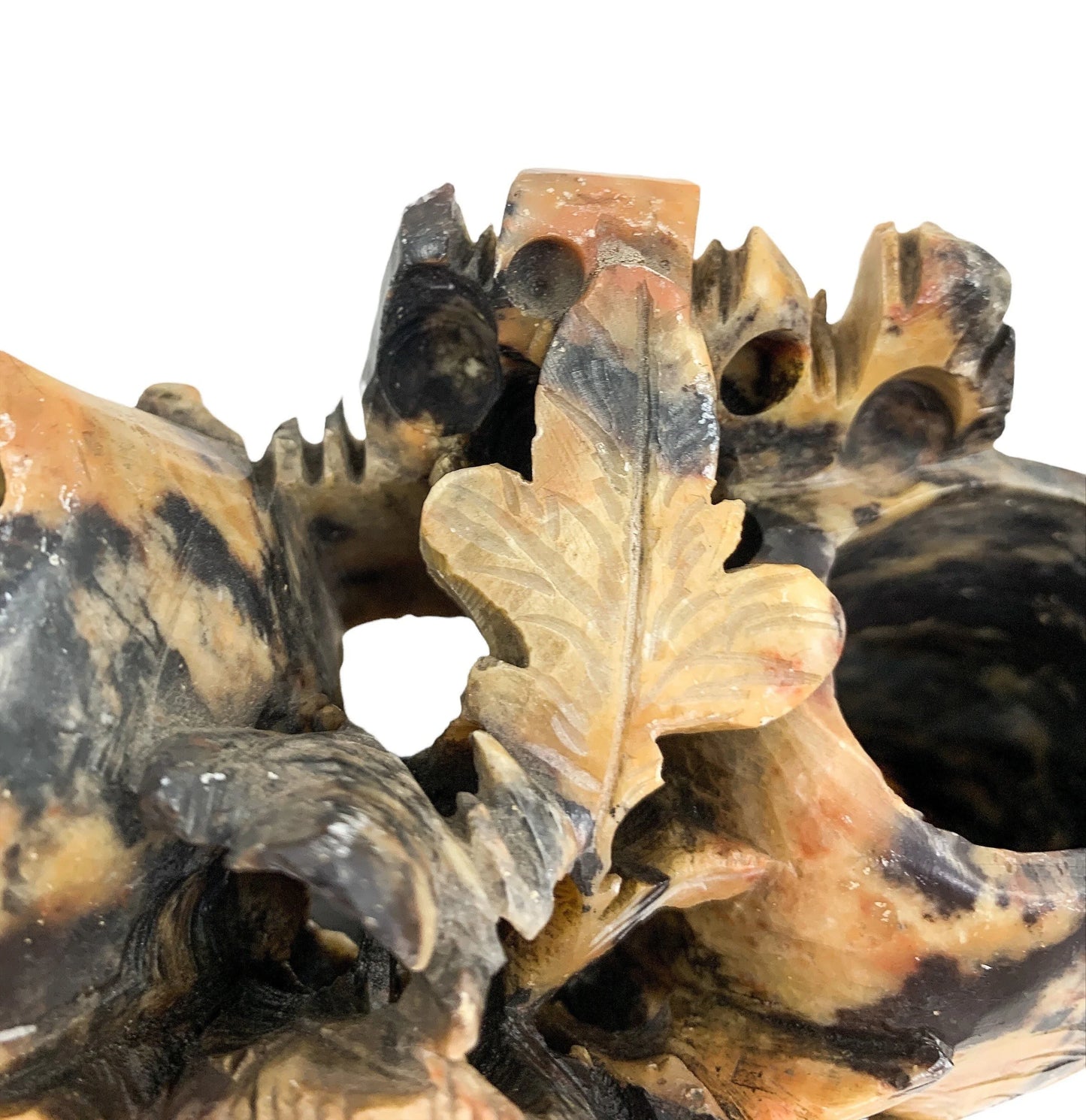 Chinese Republic yellow black soapstone calligraphy double brush pot figurine with flowers