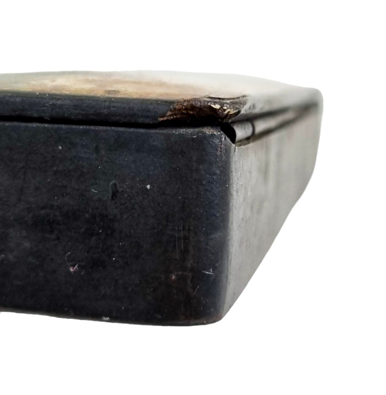 Victorian lacquered papier mache pencil case / pen box with hand-painted children