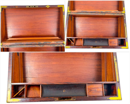 George III Regency kingwood campaign writing slope with fitted book rest, carry handles and brass mounts