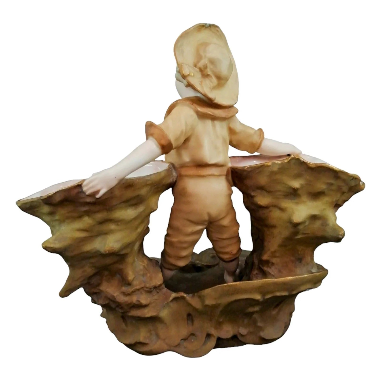 Art Nouveau Austro-Hungarian Ernst Wahliss figural double vase in the form of a boy holding two large shells