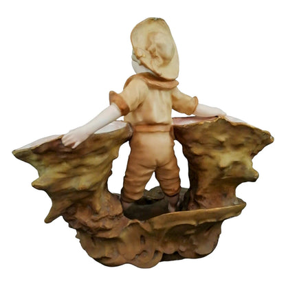 Art Nouveau Austro-Hungarian Ernst Wahliss figural double vase in the form of a boy holding two large shells