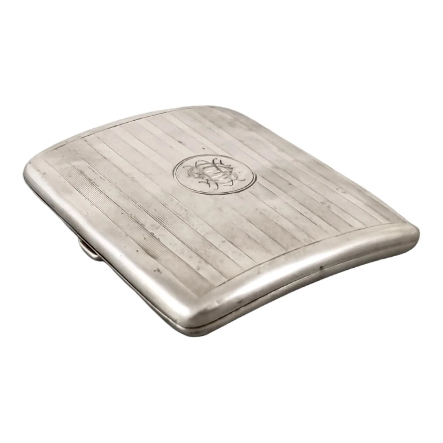 Edwardian gilt sterling silver cigarette case, engine turned, A & J Zimmerman 1908